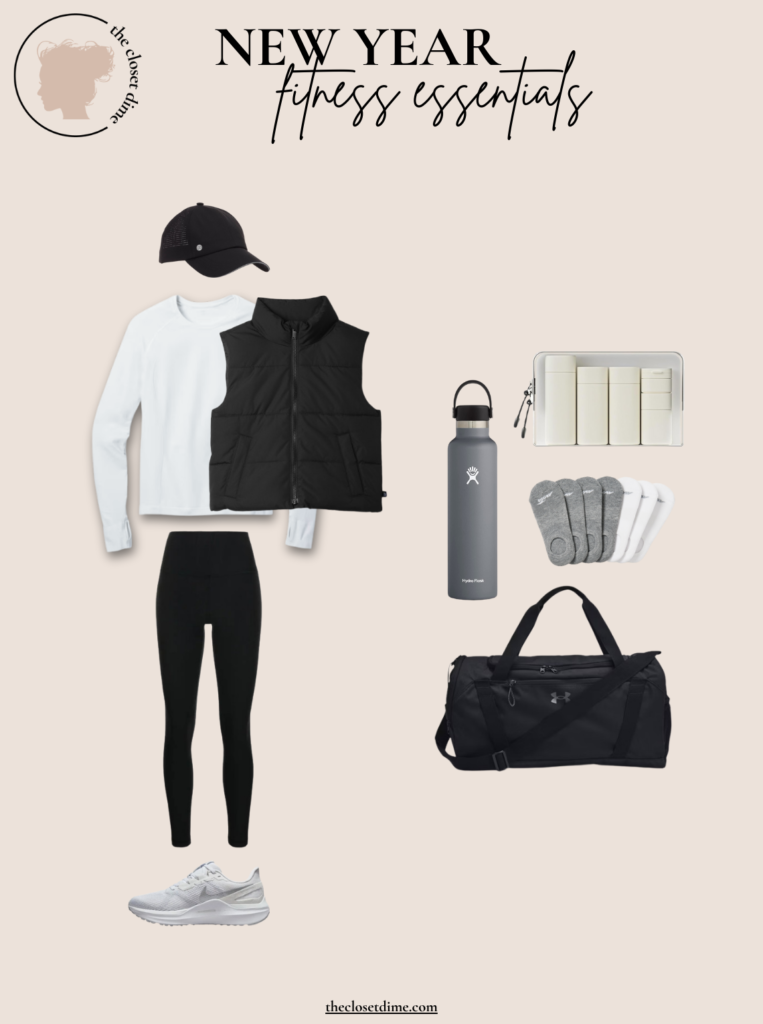 collage of workout clothes and accessories