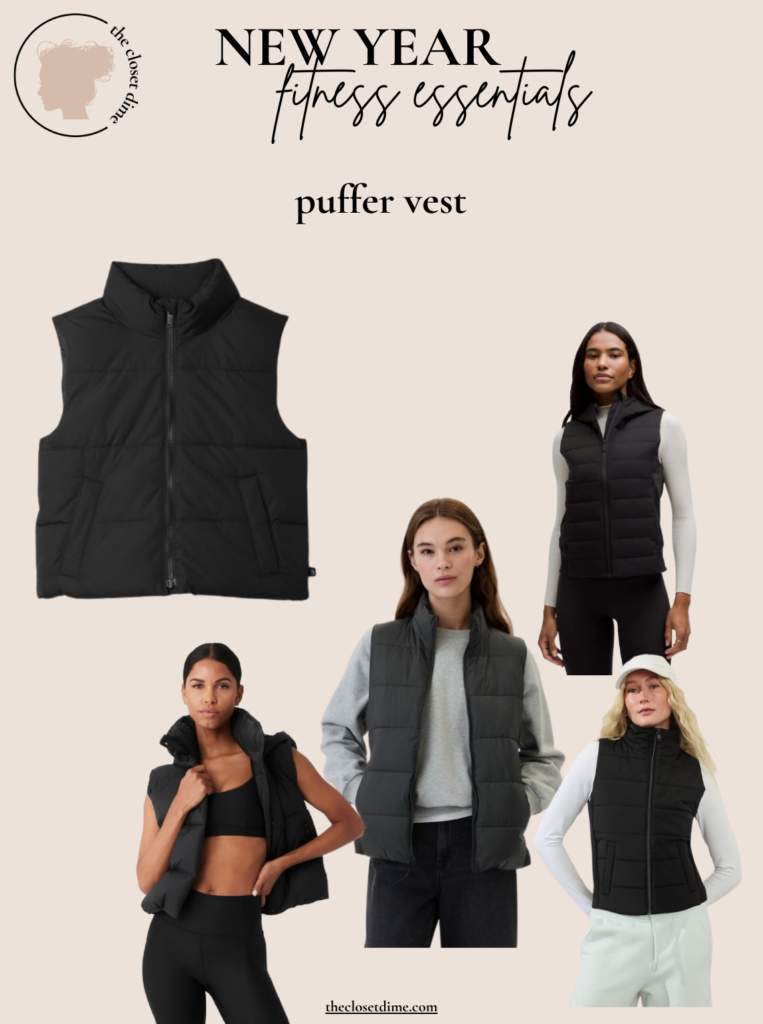 collage of puffer vests for workouts